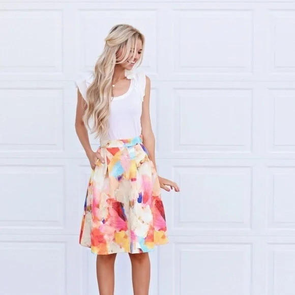 Colorful Watercolor Brocade A-Line H&M Skirt High-waisted size 8/10 M - Picture 6 of 8